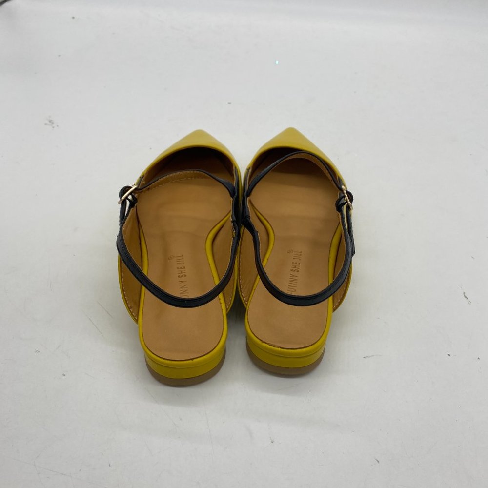 Yellow Women Pointed Toe Slingback Low Heel Pumps Dress Shoes - Picture 4 of 6